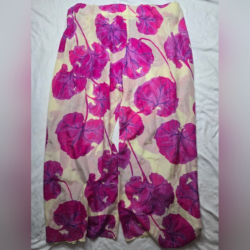 Diane Von Furstenberg Cream Wide-Leg Pants with Pink Floral Print - Picture 8 of 11